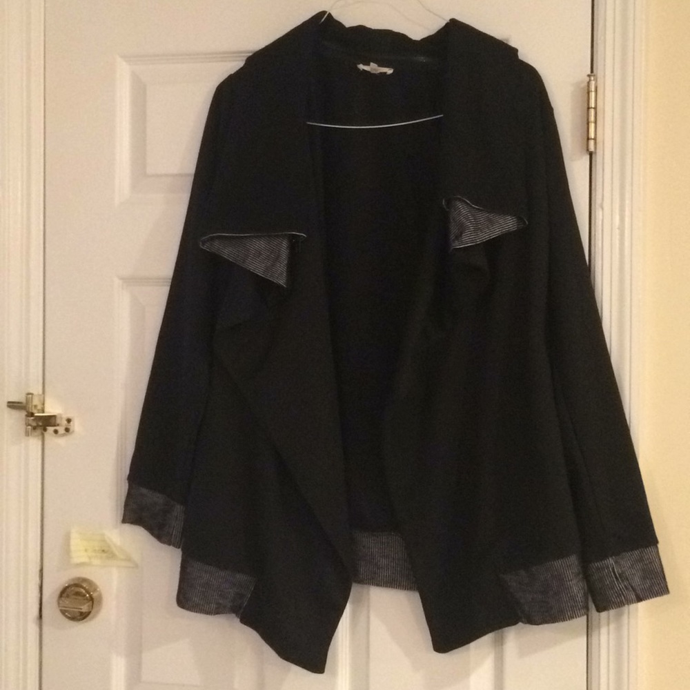 Black cardigan size Large with striping accents